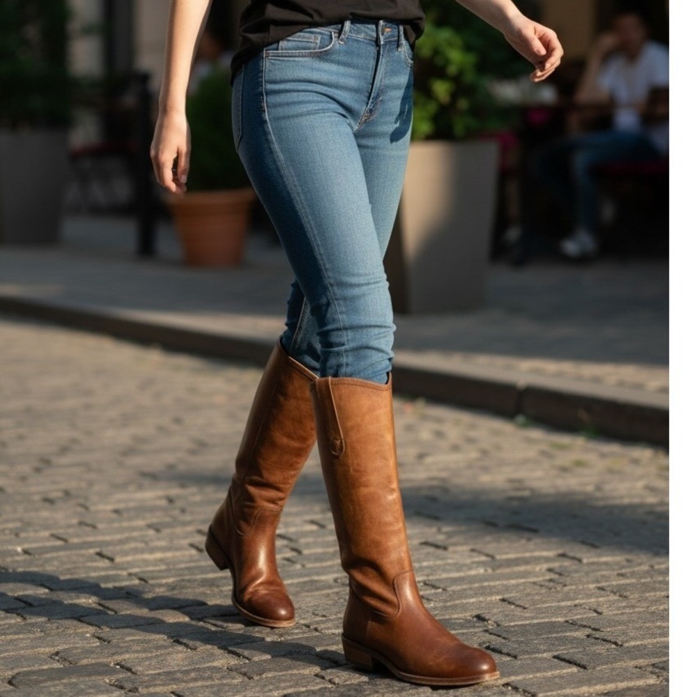 Frye Melissa Button Riding Tall Boots Women Size 8.5 Cognac brown Leather - Picture 1 of 11